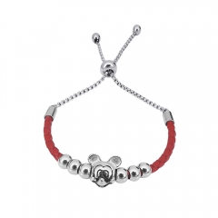 Stainless Steel Women Adjustable Red Leather Charm Bracelet SL053