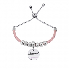 Stainless Steel Women Adjustable PinkLeather Charm Bracelet SL071