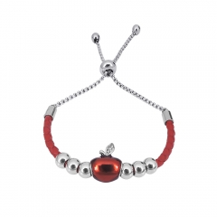 Stainless Steel Women Adjustable Red Leather Charm Bracelet SL043