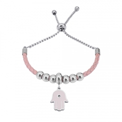 Stainless Steel Women Adjustable PinkLeather Charm Bracelet SL060