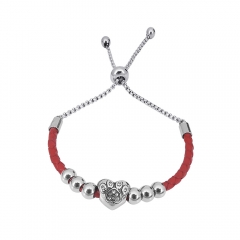 Stainless Steel Women Adjustable Red Leather Charm Bracelet SL047