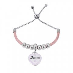 Stainless Steel Women Adjustable PinkLeather Charm Bracelet SL059