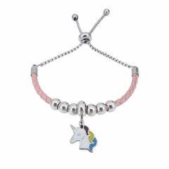 Stainless Steel Women Adjustable PinkLeather Charm Bracelet SL075