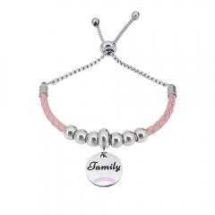 Stainless Steel Women Adjustable PinkLeather Charm Bracelet SL065