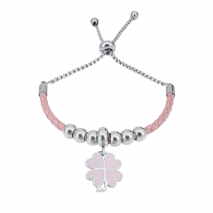Stainless Steel Women Adjustable PinkLeather Charm Bracelet SL056
