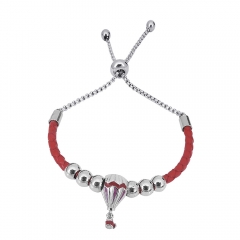 Stainless Steel Women Adjustable Red Leather Charm Bracelet SL038