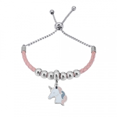 Stainless Steel Women Adjustable PinkLeather Charm Bracelet SL074