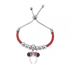 Stainless Steel Women Adjustable Red Leather Charm Bracelet SL029