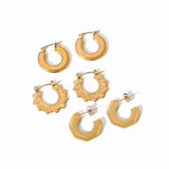 Hollow Gold Hoop Earrings Tarnish Free Gold Plated Stainless Steel Jewelry ES-2518