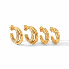 Hollow Gold Hoop Earrings Tarnish Free Gold Plated Stainless Steel Jewelry ES-2463 2464