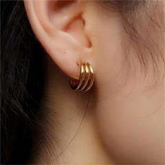 Hollow Gold Hoop Earrings Tarnish Free Gold Plated Stainless Steel Jewelry ES-2446G