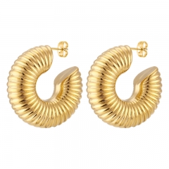 Hollow Gold Hoop Earrings Tarnish Free Gold Plated Stainless Steel Jewelry ES-2441G