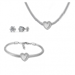 Stainless Steel Charm Necklace Bracelet Earring Jewelry Set PDS221