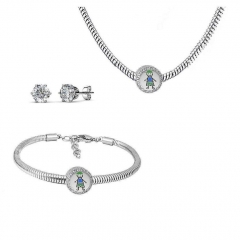 Stainless Steel Charm Necklace Bracelet Earring Jewelry Set PDS243